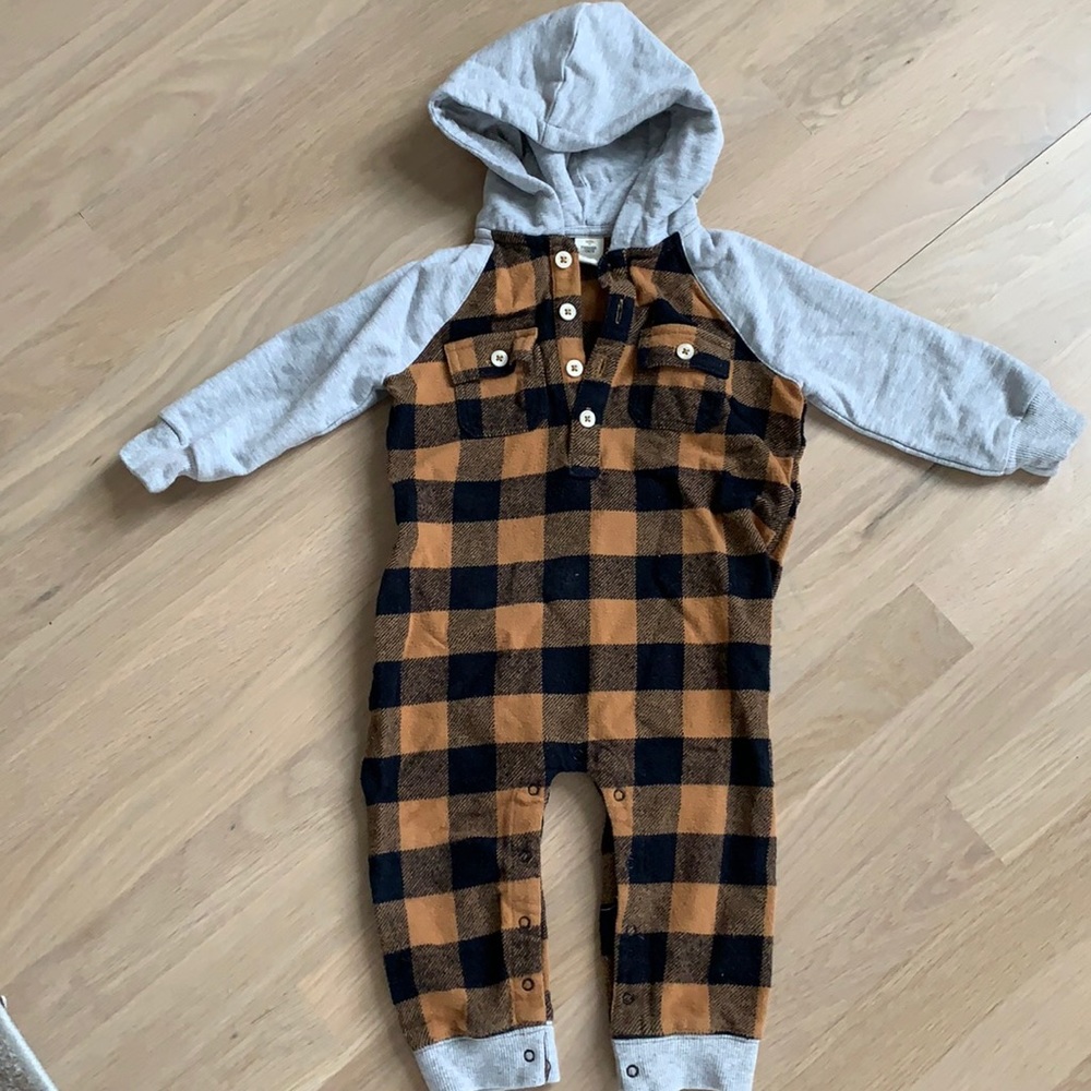 Tucker and Tate hooded plaid onesie
